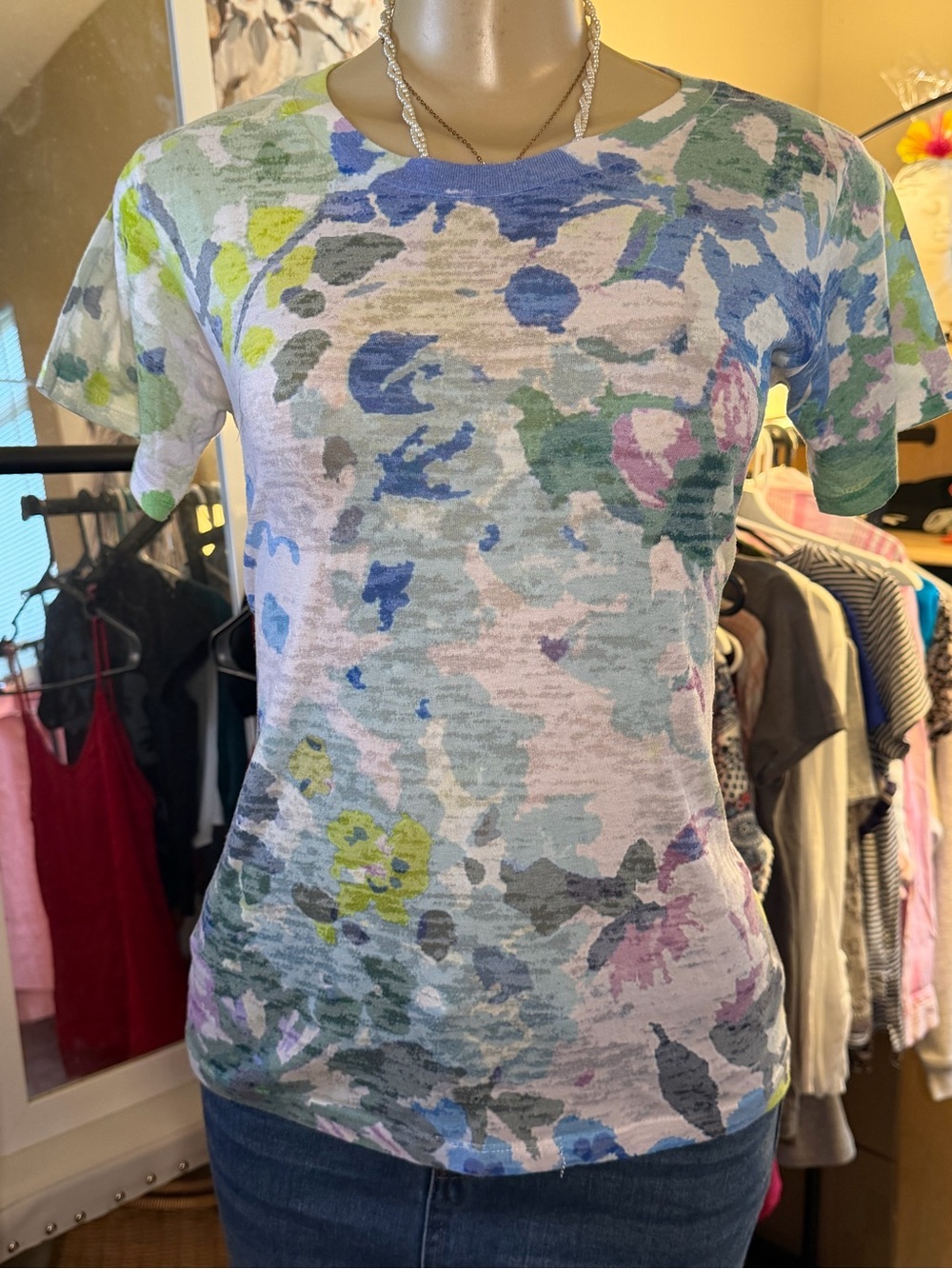 Before+Again Floral Burnout Short Sleeve Tee Top Size S